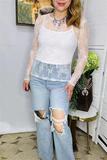 White lace Mesh Top w/long sleeves