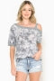 GREY LETTER & PAISLEY TOP WITH ONE OPEN SHOULDER