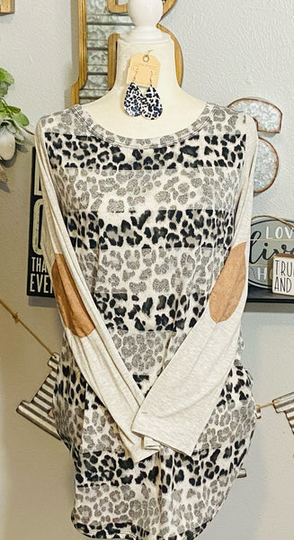 BLACK AND WHITE CHEETAH TOP WITH MUTED STRIPES