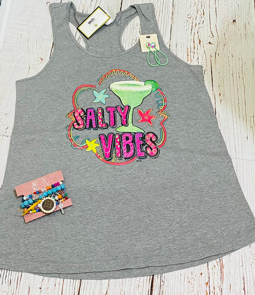 SALTY VIBES GREY RACER BACK TANK TAP