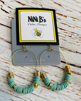 GOLD AND MINT BEADED HOOP EARRINGS