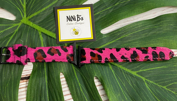 HOT PINK LEOPARD HIDE LEATHER IWATCH BAND