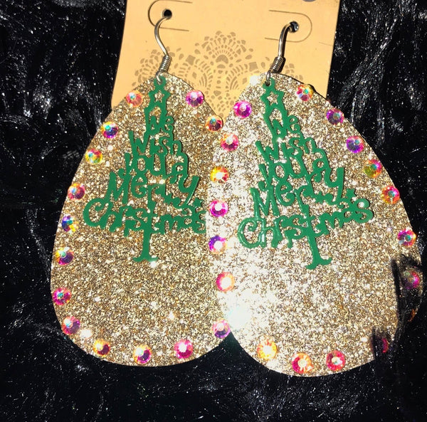 GOLD AB STONE WITH CHRISTMAS TREE EARRINGS