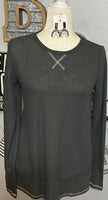 CHARCOAL LONG SLEEVE WAFFLE TOP WITH WHITE THREAD