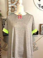 GREY WITH NEON RUFFLE TOP