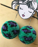 POM POM EARRINGS TURQUOISE LEOPARD