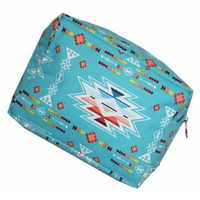 LEATHER COSMETIC POUCH TURQUOISE AZTEC