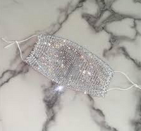 WHITE RHINESTONE WITH ADJUSTABLE STRAPS ADULT MASK COVER