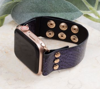 SNAKE, RATTLE AND ROLL NAVY LEATHER IWATCH BAND WITH SNAPS
