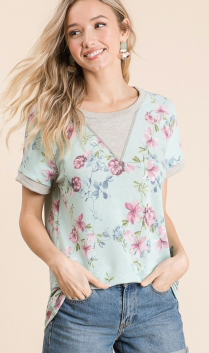 MINT FLORAL WITH GREY TRIM TOP