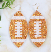 ORANGE BIG GLITTER FOOTBALL EARRINGS