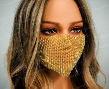 GOLD RHINESTONE WITH ADJUSTABLE STRAPS ADULT MASK COVER
