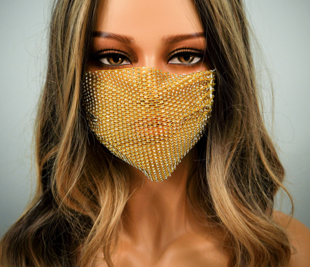 YELLOW RHINESTONE WITH ADJUSTABLE STRAPS ADULT MASK COVER