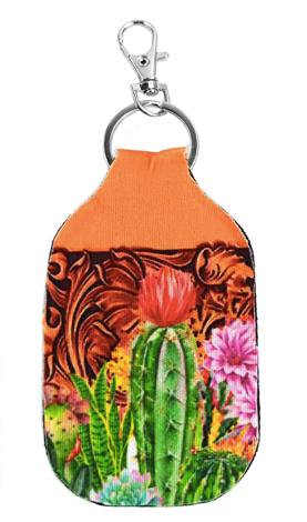 STAMPED LEATHER CACTUS KEYCHAIN HOLDER