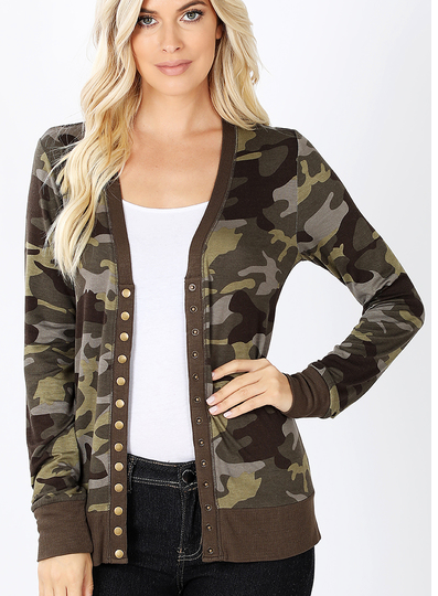 ARMY CAMO SNAP BUTTON CARDIGAN