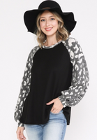 BLACK WITH GREY CHEETAH SLEEVE TOP