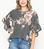 CHARCOAL AND FLORAL CRISSCROSS BACK TOP EXTENDED SIZE