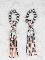 NAVAJO PEARL WITH PINK LEOPARD TASSEL EARRINGS