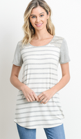 GREY STRIPE TOP WITH LACE DETAILING