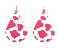 PINK AND WHITE COW PRINT ACRYLIC EARRINGS