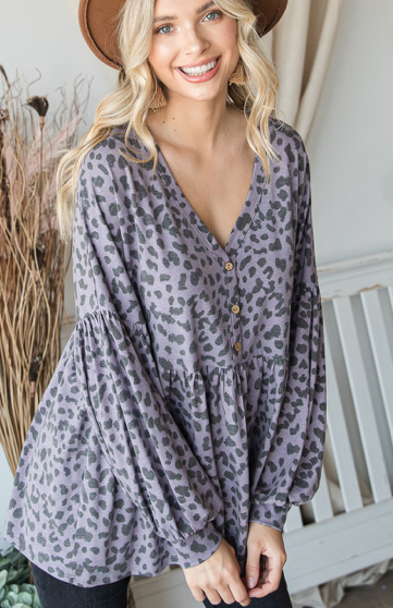 LAVENDER LEOPARD BABY DOLL TOP