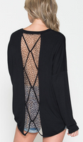 BLACK LONG SLEEVE TOP WITH SHEER LEOPARD BACK