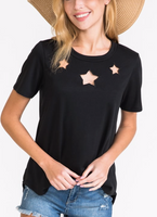 BLACK SHORT SLEEVE TOP WITH STAR DETAILING