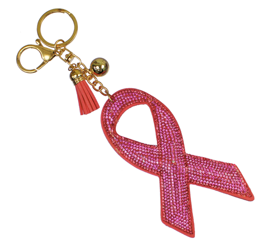 RHINESTONE PINK RIBBON  KEYCHAIN