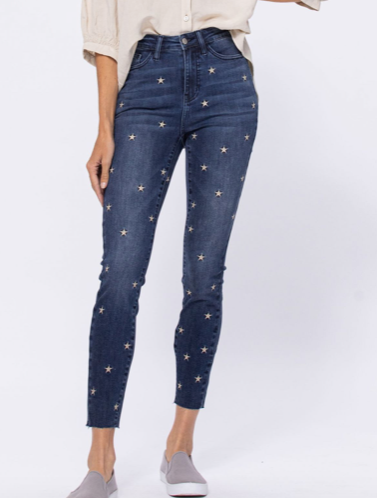 JUDY BLUE STAR EMBROIDERED SKINNY JEANS