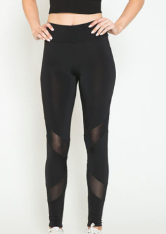 BLACK WORK OUT LEGGINGS WITH BLACK MESH