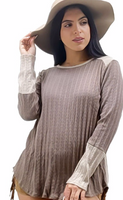 TAUPE AND BEIGE KNIT LONG SLEEVE TOP