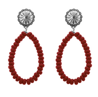 CONCHO POST EARRINGS WITH RED GEM BEADS