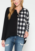 BLACK AND WHITE BUFF PLAID COLOR BLOCK TOP