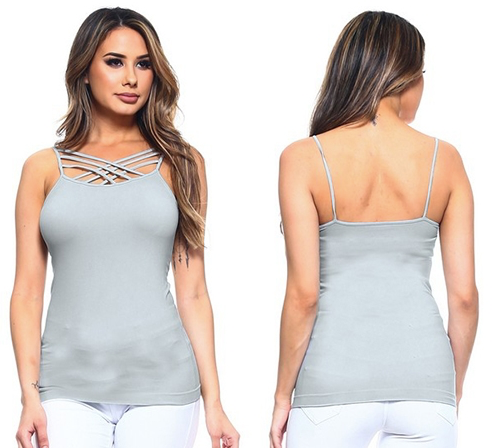 LIGHT GREY SEAMLESS TRIPLE CROSS STRAPPY CAMI