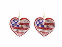 PUFFY HEART RHINESTONE FLAG EARRINGS