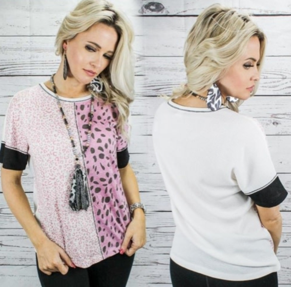 PINK DOUBLE CHEETAH AND WAFFLE TOP