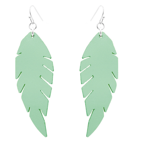 MINT LEATHER FEATHER EARRINGS