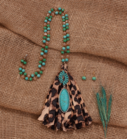 LONG TURQ NECKLACE WITH TURQUOISE CHARM AND LEO TASSEL