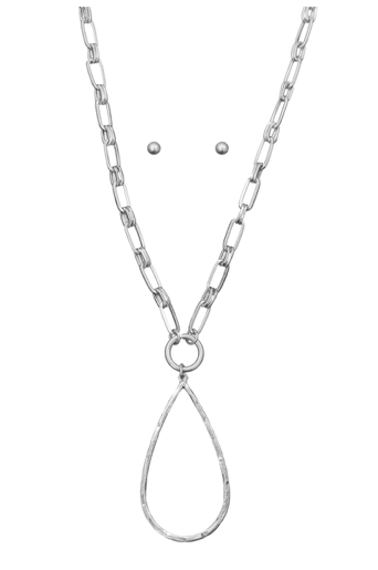 SILVER CHAIN WITH METAL TEARDROP NECKLACE