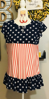 NAVY BLUE STARS AND STRIPES RUFFLE TOP