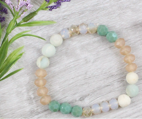 NATURAL STONE WITH TURQUOISE BEAD SINGLE STRAND STRETCH BRACELET