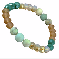 NATURAL STONE WITH TURQUOISE BEAD SINGLE STRAND STRETCH BRACELET