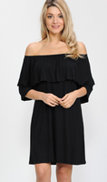 BLACK RUFFLE TOP OFF THE SHOULDER DRESS