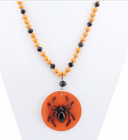 ORANGE AND BLACK BEADED SPIDER PENDANT NECKLACE