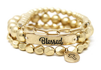 3 LAYER MULTI METAL BEAD BRACELET SET WITH BLESSED CHARM
