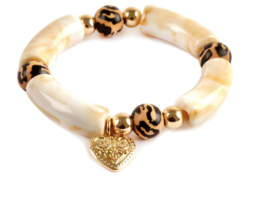 IVORY AND LEO SEMI GENUINE STONE SINGLE LAYER BRACELET WITH HEART CHARM