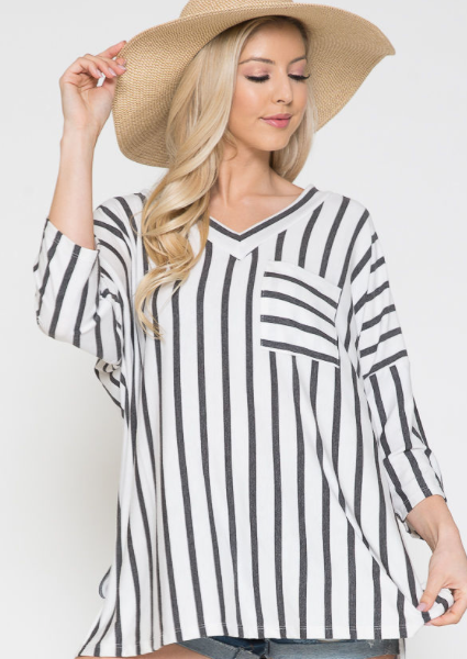 CHARCOAL AND WHITE STRIP OVERSIZED TOP