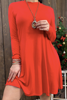 RED LONG SLEEVE DRESS WITH POCKETS