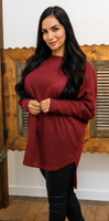 MAROON DOLMAN HI-LOW WAFFLE TOP