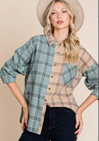 SAGE PLAID BUTTON DOWN TOP